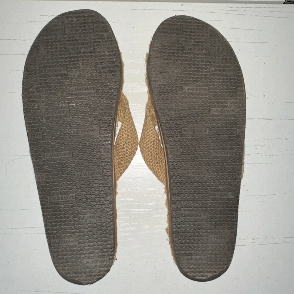 Rainbow Flip Flop Sandals Hemp Brown Wide Strap Single Layer Small 5.5-6.5